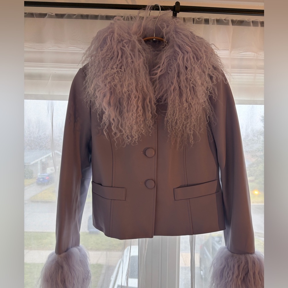 Lavender Leather Jacket with Fur Collar and Cuffs - like Saks Potts Dorthe